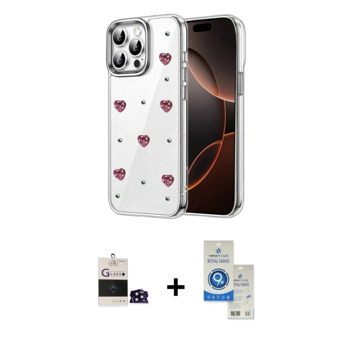 MARSİLYAN™- iPhone 14 Pro Max Kılıf Yörünge Form - Şeffaf Royal Nano Ekran Koruyucu + Bilvis Titan Kamera Lens - SH