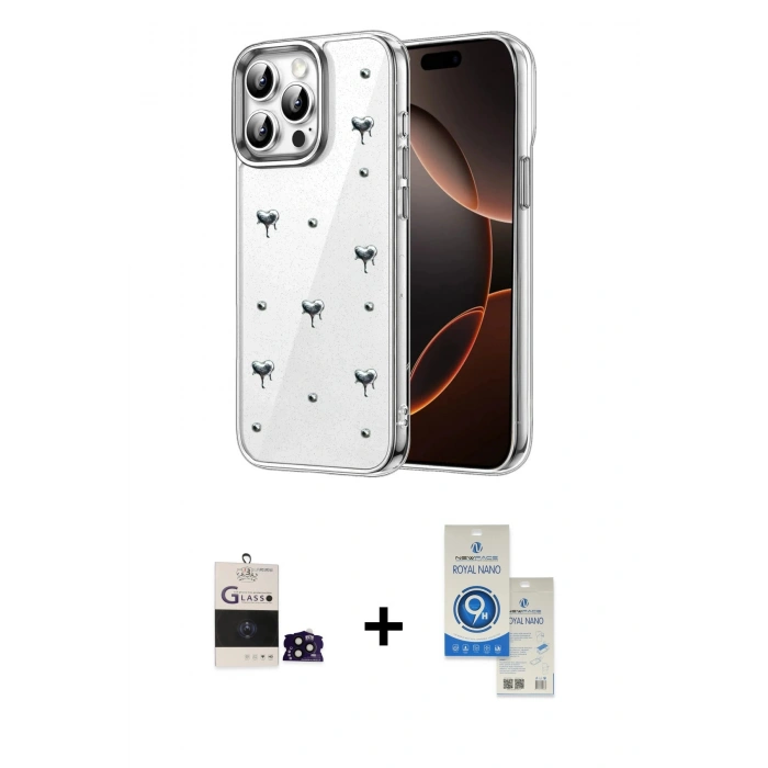 MARSİLYAN™- iPhone 14 Pro Max Kılıf Yörünge Form - Şeffaf Royal Nano Ekran Koruyucu + Bilvis Titan Kamera Lens - SH