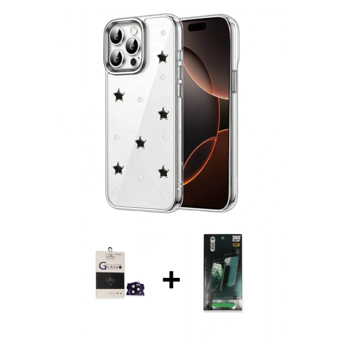 MARSİLYAN™- iPhone 14 Pro Max Kılıf Yörünge Form - Siyah 360 Mat Full Body Arka Koruyucu + Bilvis Titan Kamera Lens - SH