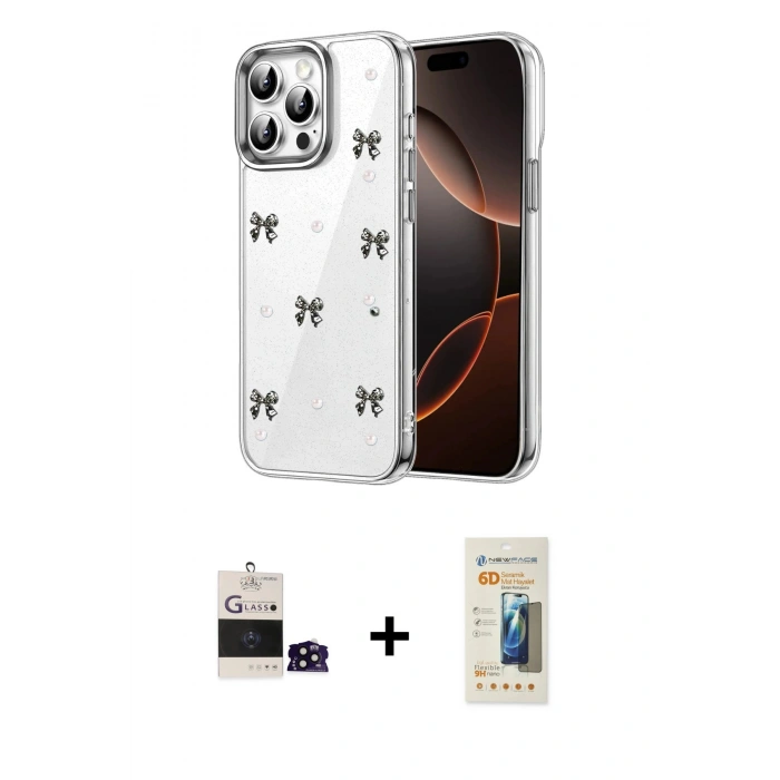 MARSİLYAN™- iPhone 14 Pro Max Kılıf Yörünge Form - Siyah 6D Mat Seramik Hayalet Nano Ekran Koruyucu + Bilvis Titan Kamera Lens - SH