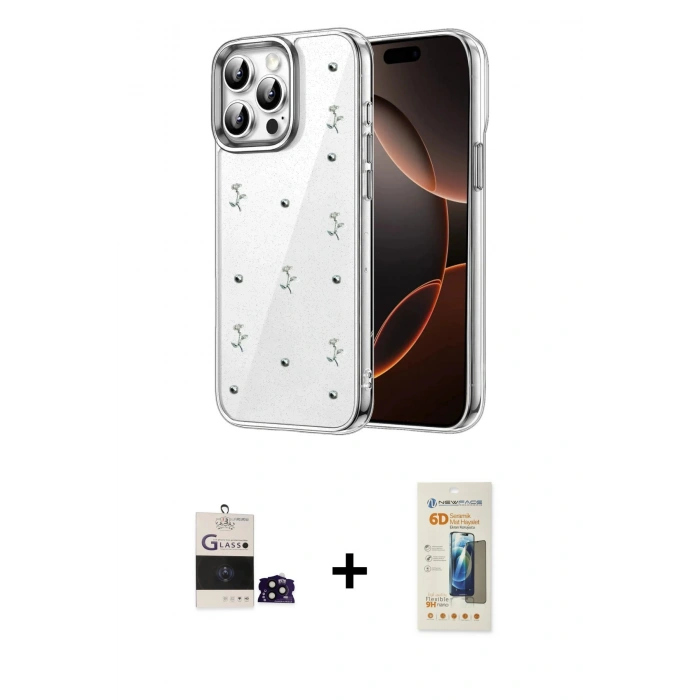 MARSİLYAN™- iPhone 14 Pro Max Kılıf Yörünge Form - Siyah 6D Mat Seramik Hayalet Nano Ekran Koruyucu + Bilvis Titan Kamera Lens - SH