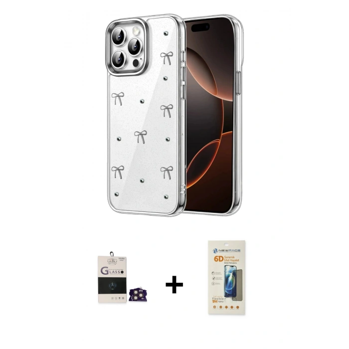 MARSİLYAN™- iPhone 14 Pro Max Kılıf Yörünge Form - Siyah 6D Mat Seramik Hayalet Nano Ekran Koruyucu + Bilvis Titan Kamera Lens - GD