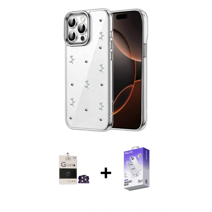 MARSİLYAN™- iPhone 14 Pro Max Kılıf Yörünge Form - Siyah Bilvis 5in1 3D Magic Cam Ekran Koruyucu + Bilvis Titan Kamera Lens - GS