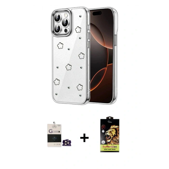 MARSİLYAN™- iPhone 14 Pro Max Kılıf Yörünge Form - Siyah Buffer Cam Ekran Koruyucu + Bilvis Titan Kamera Lens - GD
