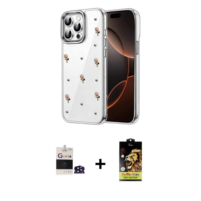 MARSİLYAN™- iPhone 14 Pro Max Kılıf Yörünge Form - Siyah Buffer Cam Ekran Koruyucu + Derin Mor Bilvis Titan Kamera Lens