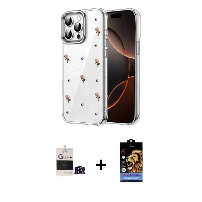 MARSİLYAN™- iPhone 14 Pro Max Kılıf Yörünge Form - Siyah Buffer Hayalet Cam Ekran Koruyucu + Bilvis Titan Kamera Lens - SH
