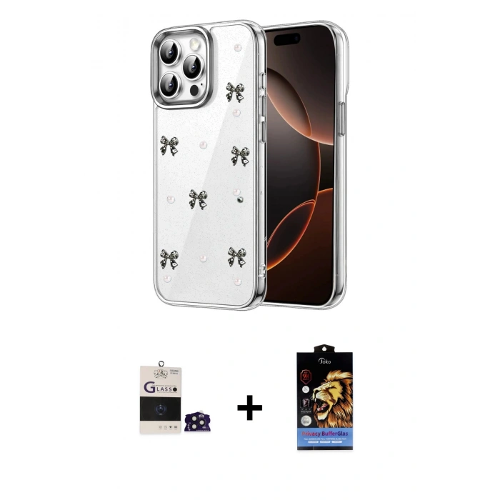 MARSİLYAN™- iPhone 14 Pro Max Kılıf Yörünge Form - Siyah Buffer Hayalet Cam Ekran Koruyucu + Bilvis Titan Kamera Lens - DNMR