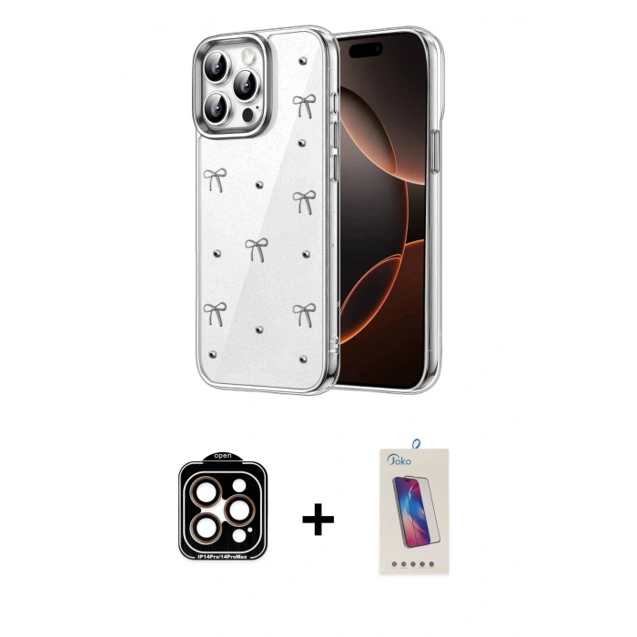MARSİLYAN™- iPhone 14 Pro Max Kılıf Yörünge Form - Siyah Joko 5D Cam + PVD Metal Kamera Lens - TU