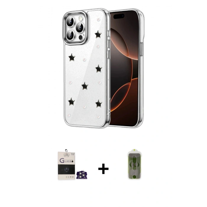 MARSİLYAN™- iPhone 14 Pro Max Kılıf Yörünge Form - Siyah Joko Magic 5D Hayalet Cam + Bilvis Titan Kamera Lens - GS