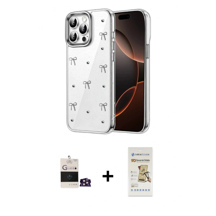 MARSİLYAN™- iPhone 14 Pro Max Kılıf Yörünge Form - Siyah Mat Seramik Nano Ekran Koruyucu + Bilvis Titan Kamera Lens - GD