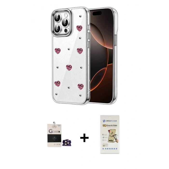 MARSİLYAN™- iPhone 14 Pro Max Kılıf Yörünge Form - Siyah Mat Seramik Nano Ekran Koruyucu + Bilvis Titan Kamera Lens - GD