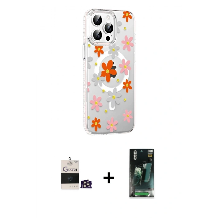 MARSİLYAN™- iPhone 14 Pro Max Kılıf Yörünge Işık Prime - Şeffaf 360 Full Body Arka Koruyucu + Bilvis Titan Kamera Lens - GD