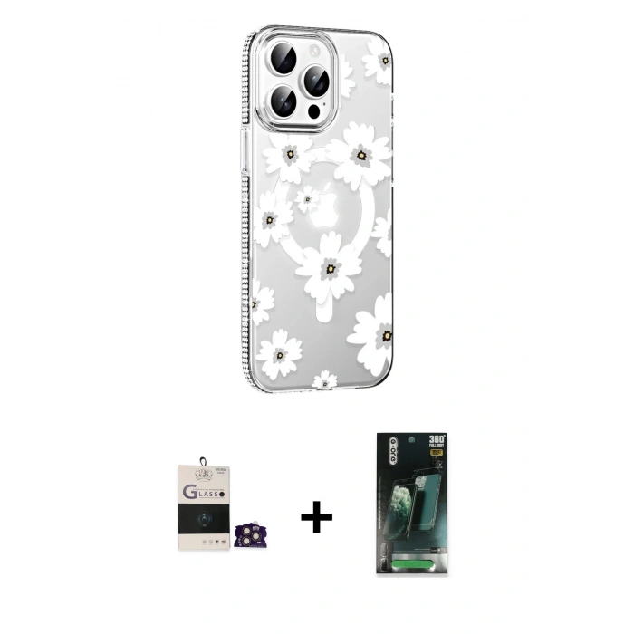 MARSİLYAN™- iPhone 14 Pro Max Kılıf Yörünge Işık Prime - Şeffaf 360 Full Body Arka Koruyucu + Bilvis Titan Kamera Lens - GD