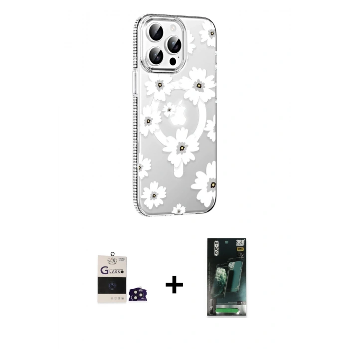 MARSİLYAN™- iPhone 14 Pro Max Kılıf Yörünge Işık Prime - Şeffaf 360 Full Body Arka Koruyucu + Bilvis Titan Kamera Lens - DNMR