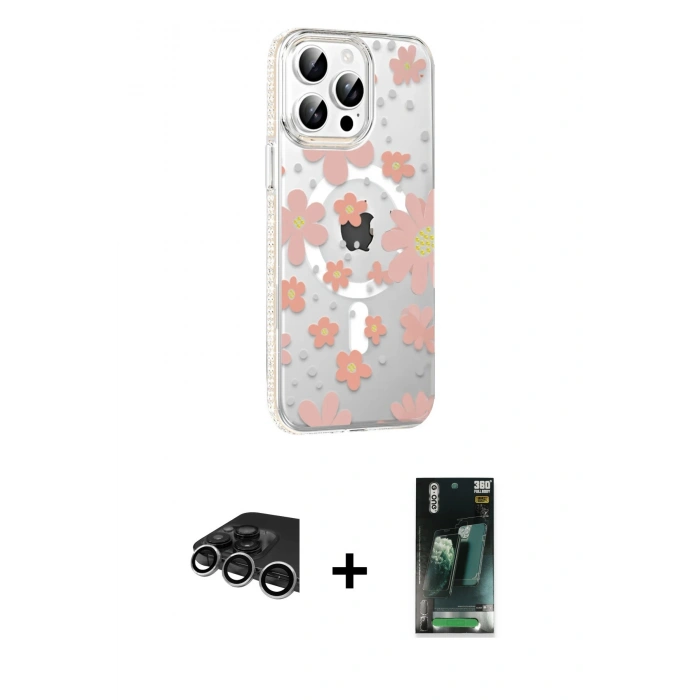 MARSİLYAN™- iPhone 14 Pro Max Kılıf Yörünge Işık Prime - Şeffaf 360 Full Body Arka Koruyucu + Raze Metal Kamera Lens - GS