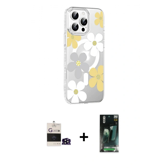 MARSİLYAN™- iPhone 14 Pro Max Kılıf Yörünge Işık Prime - Şeffaf 360 Full Body Arka Koruyucu + Bilvis Titan Kamera Lens - SH