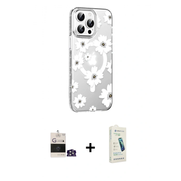 MARSİLYAN™- iPhone 14 Pro Max Kılıf Yörünge Işık Prime - Şeffaf Pasifik Cam Ekran Koruyucu + Bilvis Titan Kamera Lens - GS