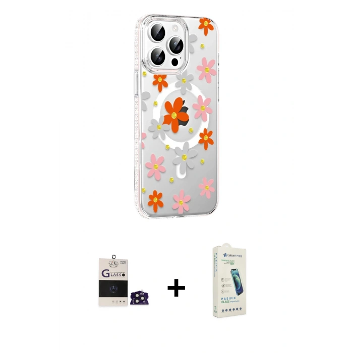 MARSİLYAN™- iPhone 14 Pro Max Kılıf Yörünge Işık Prime - Şeffaf Pasifik Cam Ekran Koruyucu + Bilvis Titan Kamera Lens - DNMR