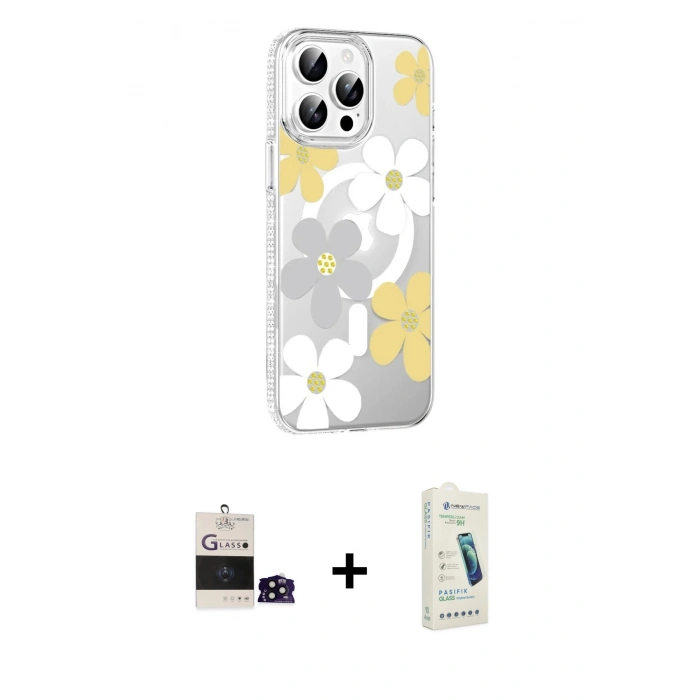 MARSİLYAN™- iPhone 14 Pro Max Kılıf Yörünge Işık Prime - Şeffaf Pasifik Cam Ekran Koruyucu + Bilvis Titan Kamera Lens - SH