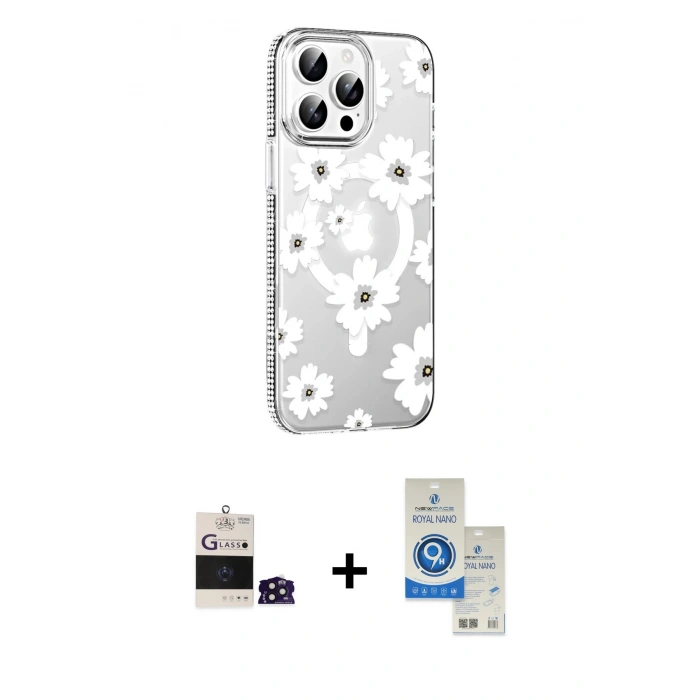 MARSİLYAN™- iPhone 14 Pro Max Kılıf Yörünge Işık Prime - Şeffaf Royal Nano Ekran Koruyucu + Bilvis Titan Kamera Lens - DNMR