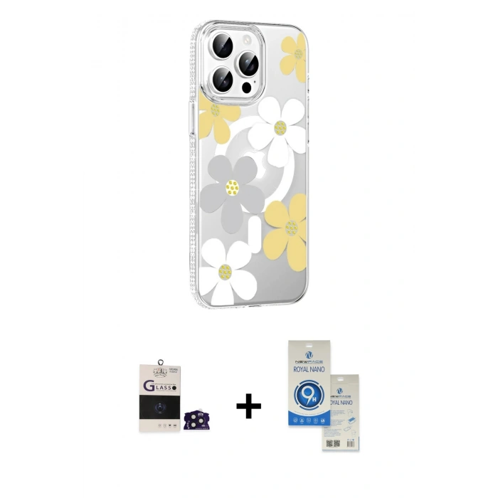MARSİLYAN™- iPhone 14 Pro Max Kılıf Yörünge Işık Prime - Şeffaf Royal Nano Ekran Koruyucu + Bilvis Titan Kamera Lens - DNMR