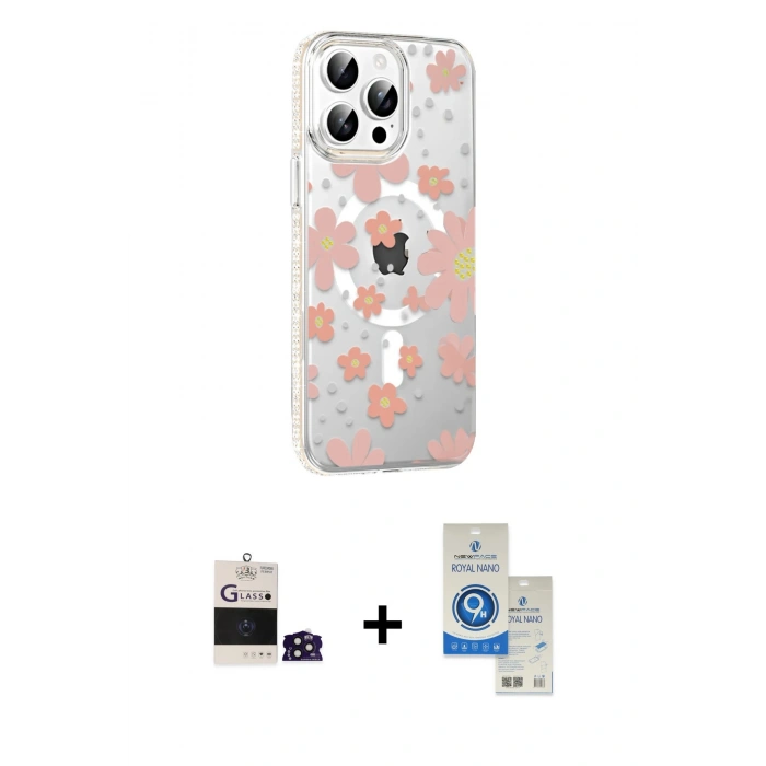 MARSİLYAN™- iPhone 14 Pro Max Kılıf Yörünge Işık Prime - Şeffaf Royal Nano Ekran Koruyucu + Bilvis Titan Kamera Lens - DNMR