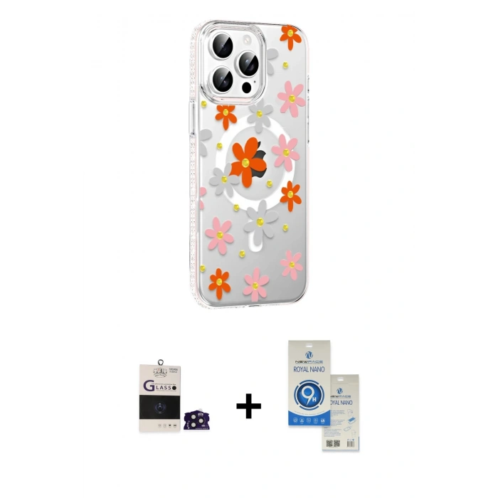 MARSİLYAN™- iPhone 14 Pro Max Kılıf Yörünge Işık Prime - Şeffaf Royal Nano Ekran Koruyucu + Bilvis Titan Kamera Lens - DNMR