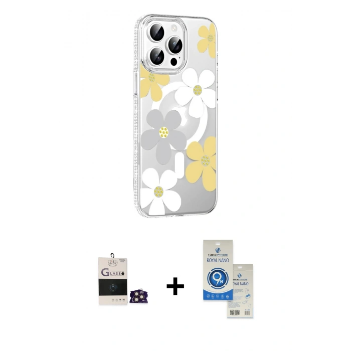 MARSİLYAN™- iPhone 14 Pro Max Kılıf Yörünge Işık Prime - Şeffaf Royal Nano Ekran Koruyucu + Bilvis Titan Kamera Lens - GD