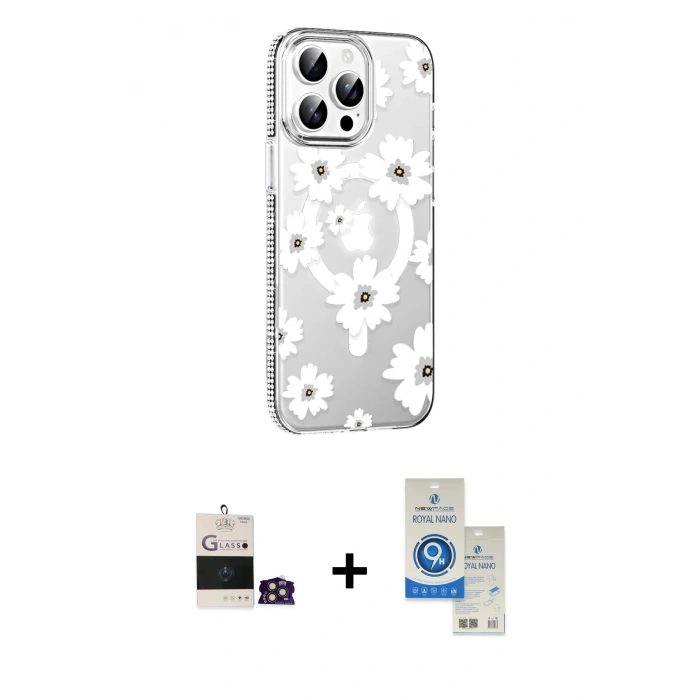 MARSİLYAN™- iPhone 14 Pro Max Kılıf Yörünge Işık Prime - Şeffaf Royal Nano Ekran Koruyucu + Bilvis Titan Kamera Lens - GD