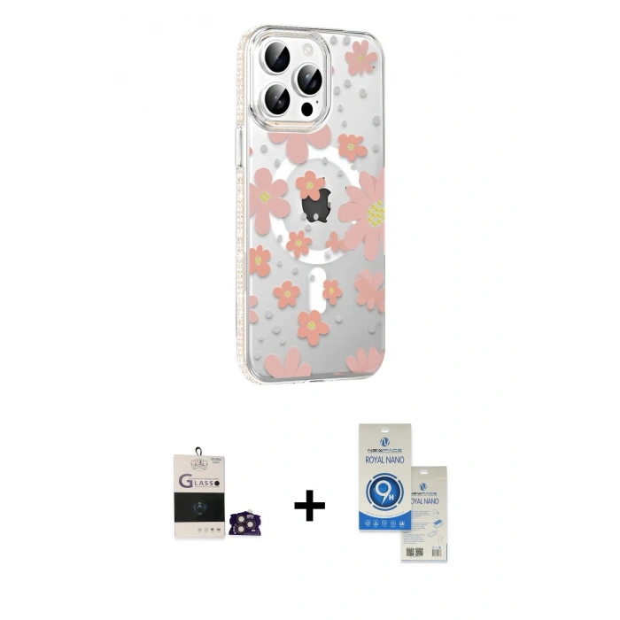 MARSİLYAN™- iPhone 14 Pro Max Kılıf Yörünge Işık Prime - Şeffaf Royal Nano Ekran Koruyucu + Bilvis Titan Kamera Lens - GD