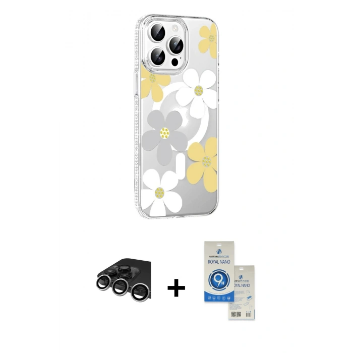 MARSİLYAN™- iPhone 14 Pro Max Kılıf Yörünge Işık Prime - Şeffaf Royal Nano Ekran Koruyucu + Raze Metal Kamera Lens - GS