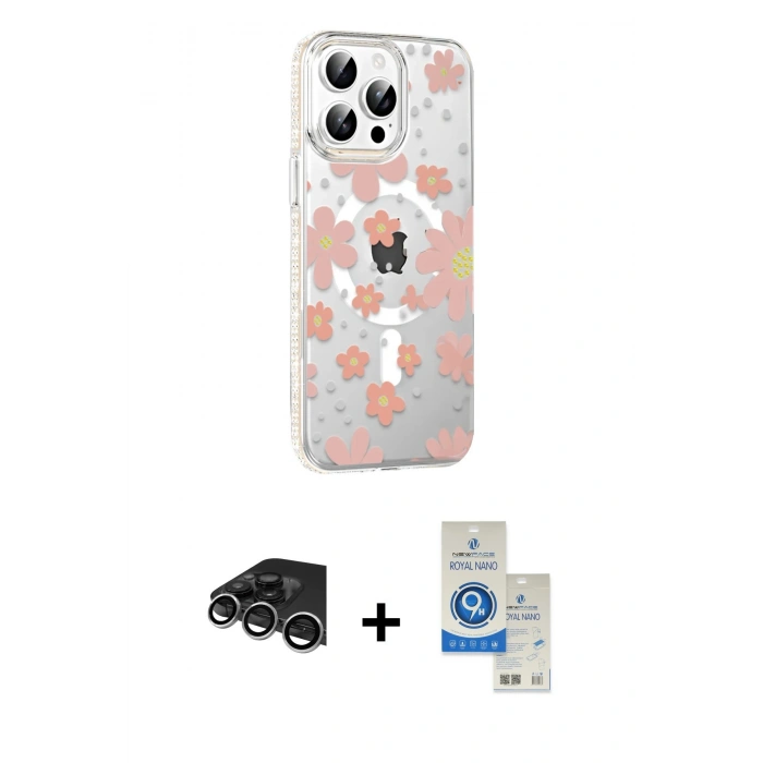 MARSİLYAN™- iPhone 14 Pro Max Kılıf Yörünge Işık Prime - Şeffaf Royal Nano Ekran Koruyucu + Raze Metal Kamera Lens - GS