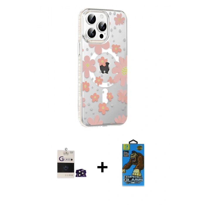 MARSİLYAN™- iPhone 14 Pro Max Kılıf Yörünge Işık Prime - Siyah 18D Cam Ekran Koruyucu + Bilvis Titan Kamera Lens - DNMR