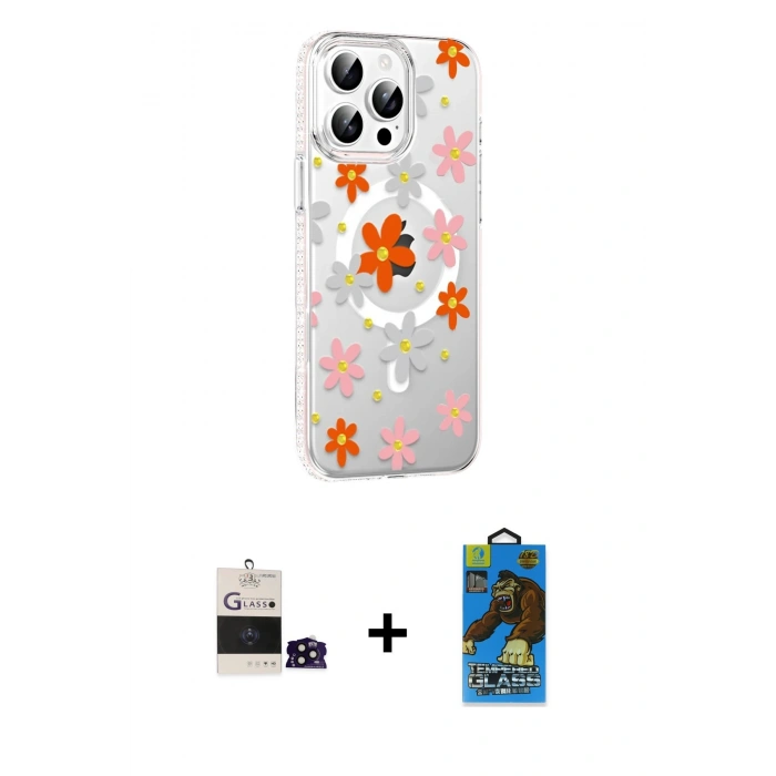 MARSİLYAN™- iPhone 14 Pro Max Kılıf Yörünge Işık Prime - Siyah 18D Cam Ekran Koruyucu + Bilvis Titan Kamera Lens - SH