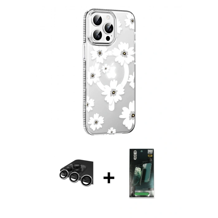 MARSİLYAN™- iPhone 14 Pro Max Kılıf Yörünge Işık Prime - Siyah 360 Mat Full Body Arka Koruyucu + Raze Metal Kamera Lens - GS