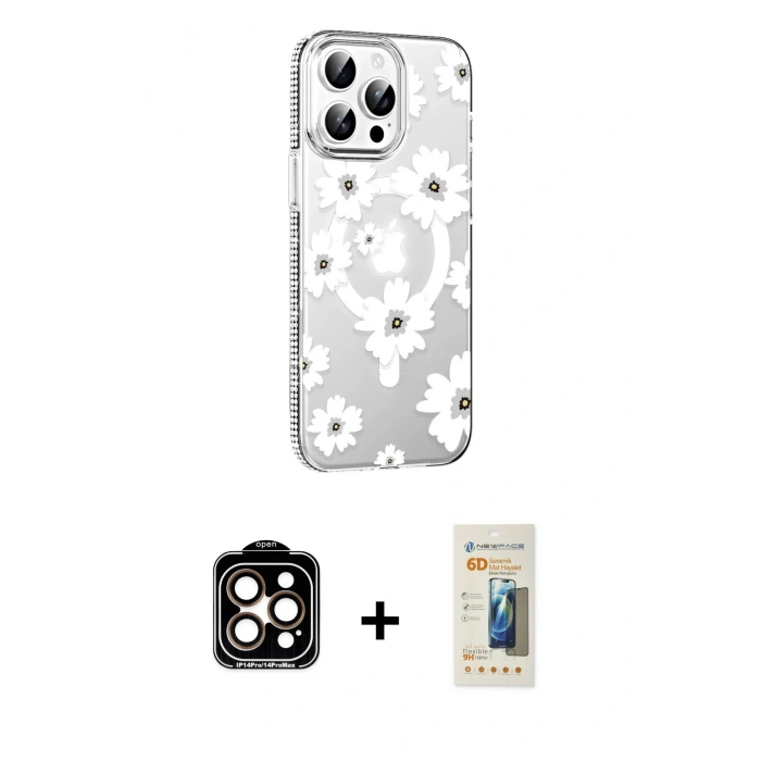 MARSİLYAN™- iPhone 14 Pro Max Kılıf Yörünge Işık Prime - Siyah 6D Mat Seramik Hayalet Nano Ekran Koruyucu + PVD Metal Kamera Lens - TU