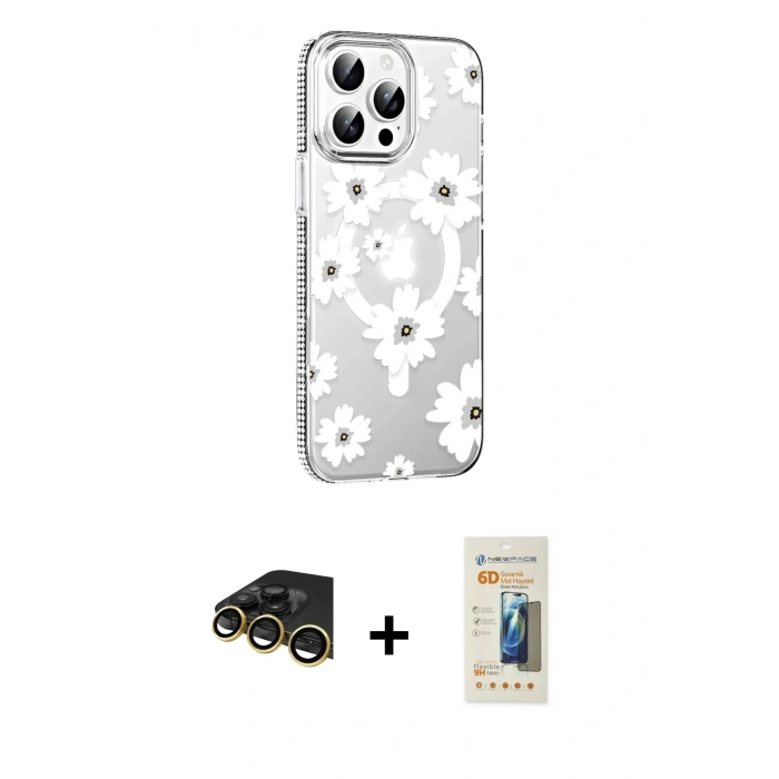 MARSİLYAN™- iPhone 14 Pro Max Kılıf Yörünge Işık Prime - Siyah 6D Mat Seramik Hayalet Nano Ekran Koruyucu + Raze Metal Kamera Lens - GD