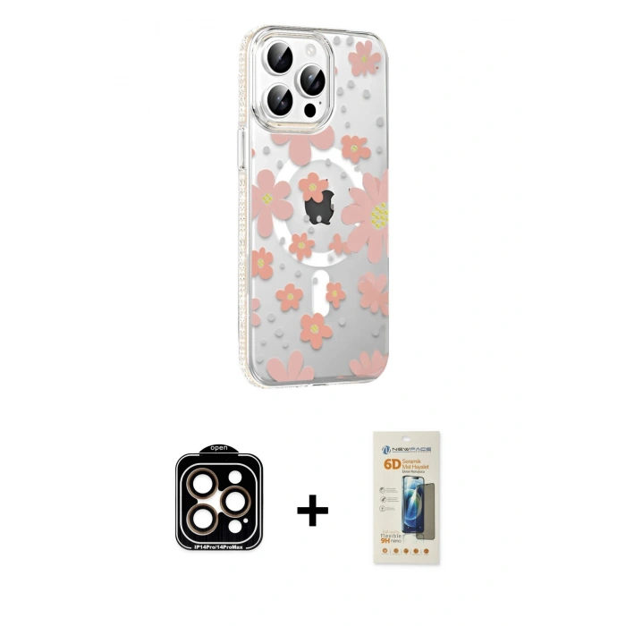 MARSİLYAN™- iPhone 14 Pro Max Kılıf Yörünge Işık Prime - Siyah 6D Mat Seramik Hayalet Nano Ekran Koruyucu + PVD Metal Kamera Lens - TU