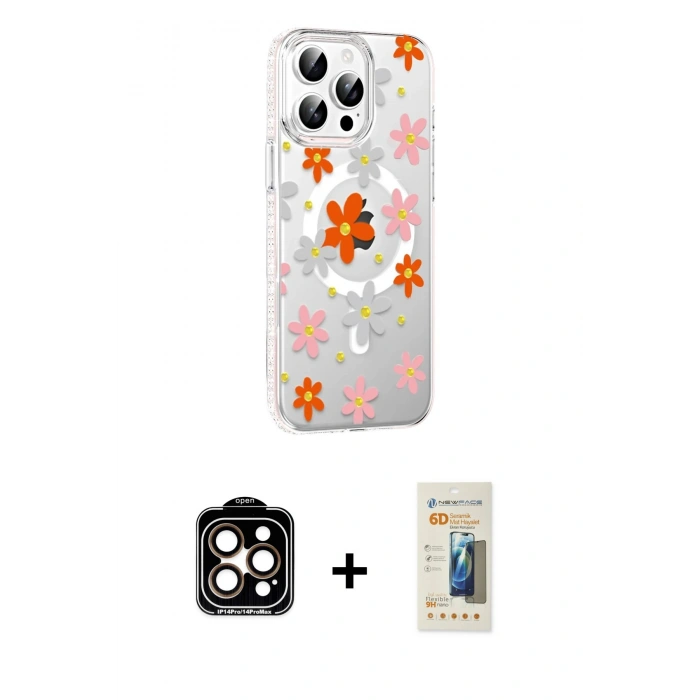 MARSİLYAN™- iPhone 14 Pro Max Kılıf Yörünge Işık Prime - Siyah 6D Mat Seramik Hayalet Nano Ekran Koruyucu + PVD Metal Kamera Lens - TU