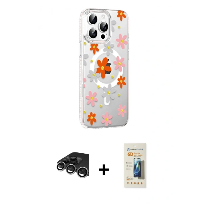 MARSİLYAN™- iPhone 14 Pro Max Kılıf Yörünge Işık Prime - Siyah 6D Mat Seramik Hayalet Nano Ekran Koruyucu + Raze Metal Kamera Lens - GS
