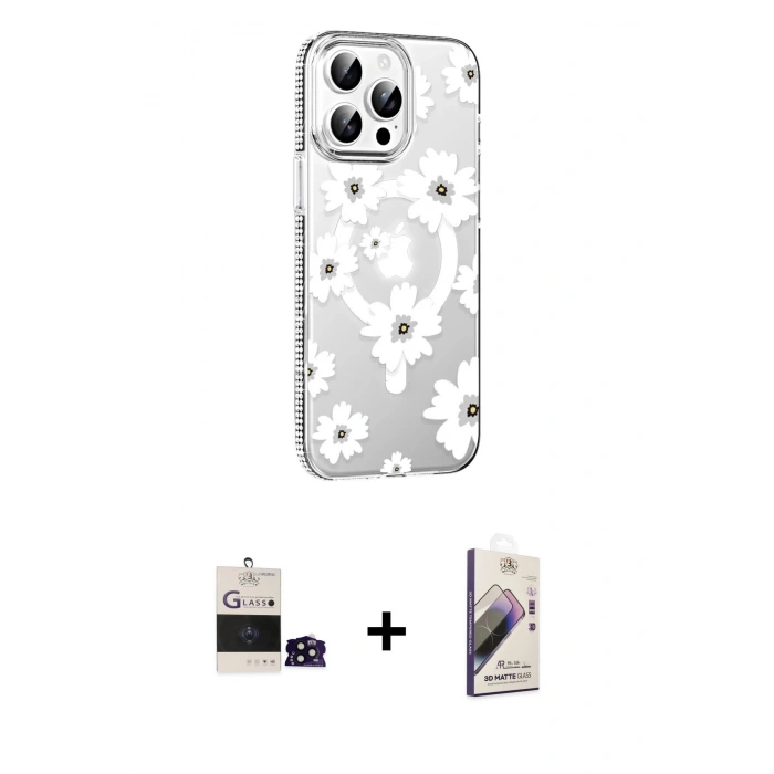 MARSİLYAN™- iPhone 14 Pro Max Kılıf Yörünge Işık Prime - Siyah Bilvis 3D Mat Cam Ekran Koruyucu + Bilvis Titan Kamera Lens - SH