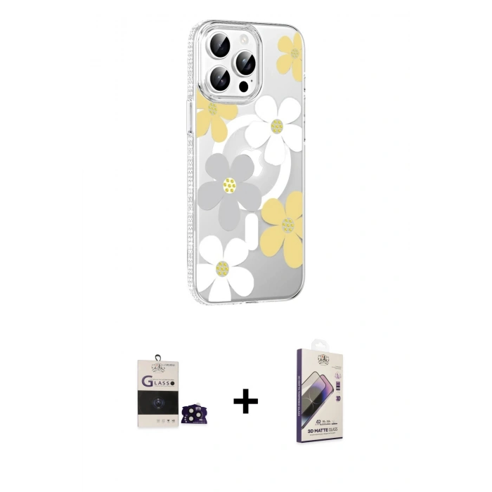 MARSİLYAN™- iPhone 14 Pro Max Kılıf Yörünge Işık Prime - Siyah Bilvis 3D Mat Cam Ekran Koruyucu + Bilvis Titan Kamera Lens - SH