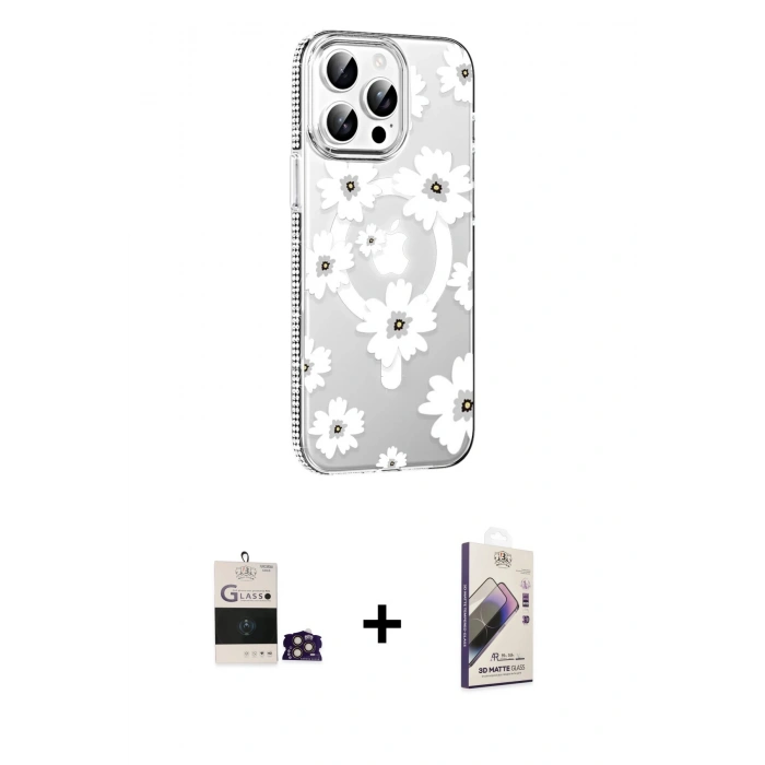 MARSİLYAN™- iPhone 14 Pro Max Kılıf Yörünge Işık Prime - Siyah Bilvis 3D Mat Cam Ekran Koruyucu + Bilvis Titan Kamera Lens - GD