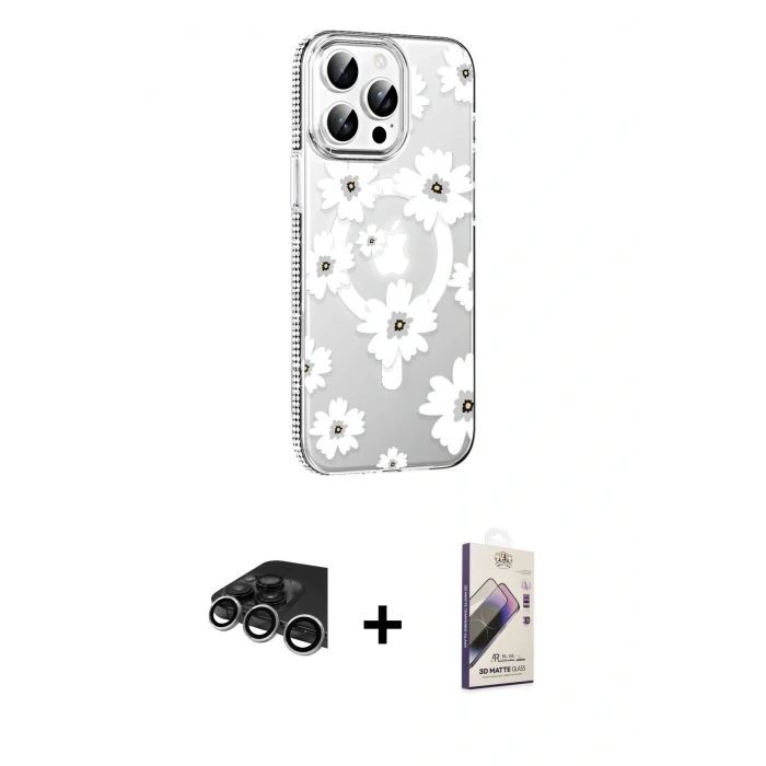 MARSİLYAN™- iPhone 14 Pro Max Kılıf Yörünge Işık Prime - Siyah Bilvis 3D Mat Cam Ekran Koruyucu + Raze Metal Kamera Lens - GS