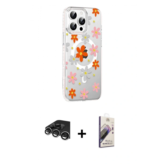 MARSİLYAN™- iPhone 14 Pro Max Kılıf Yörünge Işık Prime - Siyah Bilvis 3D Mat Cam Ekran Koruyucu + Raze Metal Kamera Lens - GS