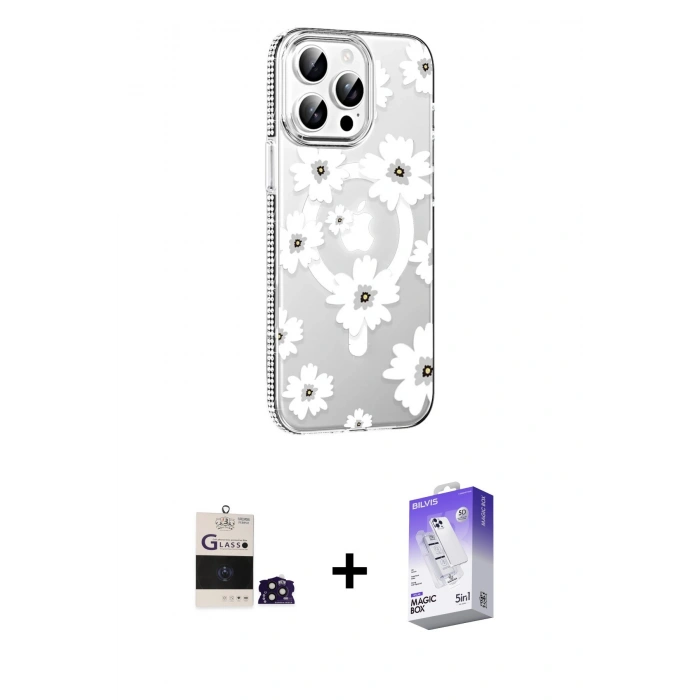 MARSİLYAN™- iPhone 14 Pro Max Kılıf Yörünge Işık Prime - Siyah Bilvis 5in1 3D Magic Cam Ekran Koruyucu + Bilvis Titan Kamera Lens - DNMR