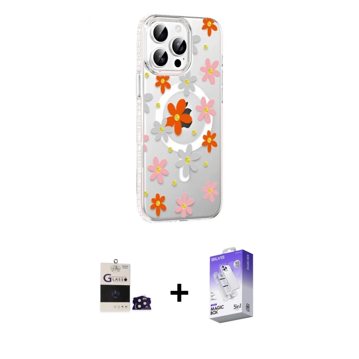 MARSİLYAN™- iPhone 14 Pro Max Kılıf Yörünge Işık Prime - Siyah Bilvis 5in1 3D Magic Cam Ekran Koruyucu + Bilvis Titan Kamera Lens - DNMR