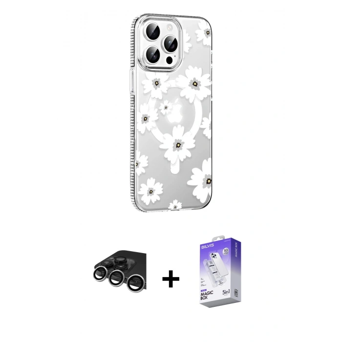 MARSİLYAN™- iPhone 14 Pro Max Kılıf Yörünge Işık Prime - Siyah Bilvis 5in1 3D Magic Cam Ekran Koruyucu + Raze Metal Kamera Lens - GS