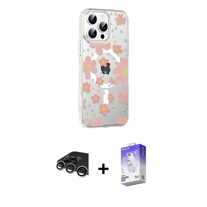 MARSİLYAN™- iPhone 14 Pro Max Kılıf Yörünge Işık Prime - Siyah Bilvis 5in1 3D Magic Cam Ekran Koruyucu + Raze Metal Kamera Lens - GS