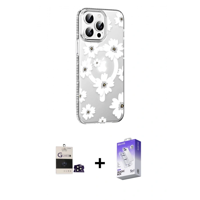 MARSİLYAN™- iPhone 14 Pro Max Kılıf Yörünge Işık Prime - Siyah Bilvis 5in1 3D Magic Cam Ekran Koruyucu + Siyah Bilvis Titan Kamera Lens